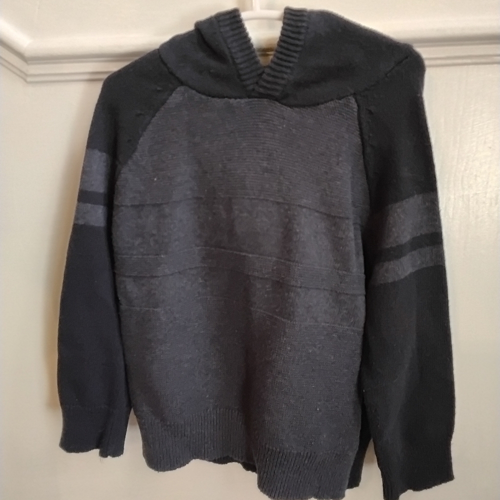Boys’ Gray & Black Knit Hooded Sweater